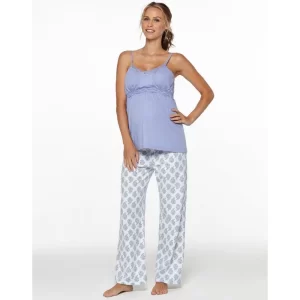 Pijama gravide pentru sarcina si alaptat din bumbac pima, cu maneca scurta, de culoare violet