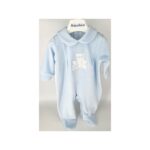 Salopeta pentru bebelusi cu maneca lunga, din catifea, de culoare bleu, cu broderie ursulet, Andy&Helen