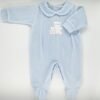 Blue velvet long-sleeved baby jumpsuit with teddy bear embroidery, Andy&Helen