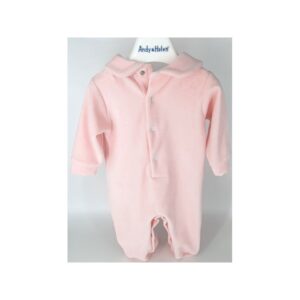 Pink velvet long sleeve baby jumpsuit with teddy bear embroidery, Andy&Helen