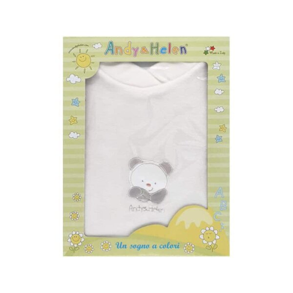 Ivory white velvet long-sleeved baby suit with teddy bear embroidery, Andy&Helen