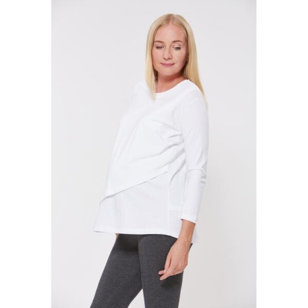 Pregnancy and breastfeeding cotton long-sleeved white maternity blouse (T-shirt)