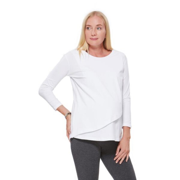 Pregnancy and breastfeeding cotton long-sleeved white maternity blouse (T-shirt)