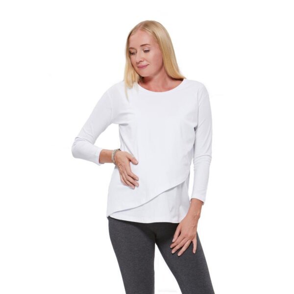 Pregnancy and breastfeeding cotton long-sleeved white maternity blouse (T-shirt)