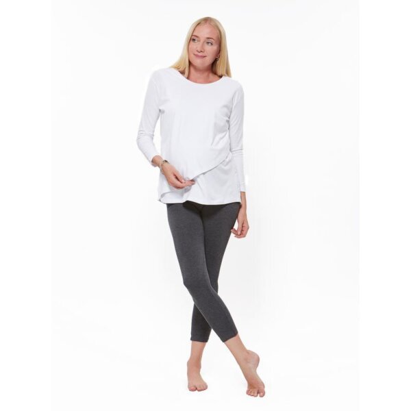 Pregnancy and breastfeeding cotton long-sleeved white maternity blouse (T-shirt)