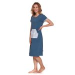 Camasa de noapte gravide pentru sarcina si alaptare din bumbac, cu maneca scurta, de culoare albastru inchis