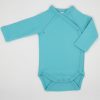 Turquoise blue cotton bodysuit with side staples for babies or newborns with long sleeves