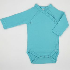 Body cu capse laterale pentru bebelusi sau nou-nascuti, cu maneca lunga, din bumbac, de culoare bleu turcoaz