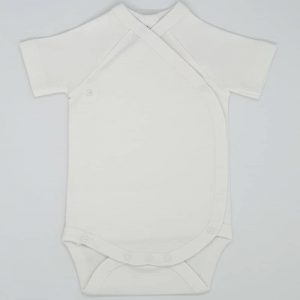 Body cu capse laterale pentru bebelusi sau nou-nascuti, cu maneca scurta, din bumbac, de culoare alb lapte