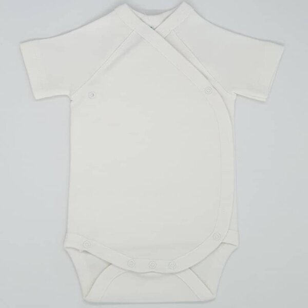 Bodysuit with side staples for baby or newborn, cotton, short-sleeved, milk white