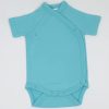 Turquoise blue cotton bodysuit with side staples for babies or newborns with short sleeves