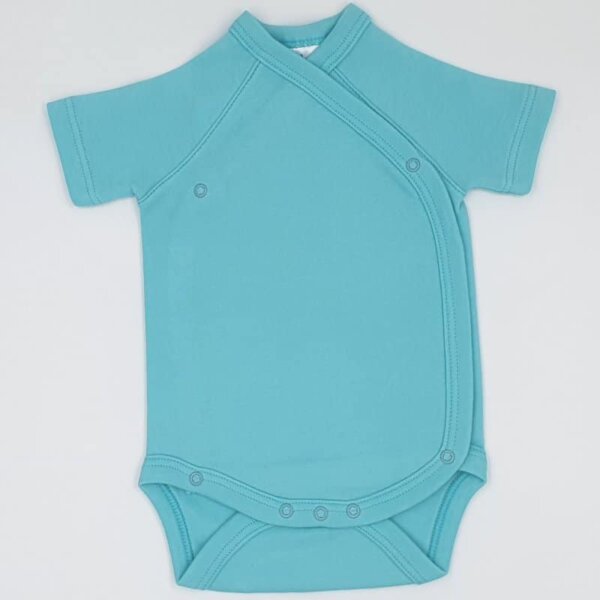 Body cu capse laterale pentru bebelusi nou nascuti maneca scurta din bumbac culoare blue turcoaz