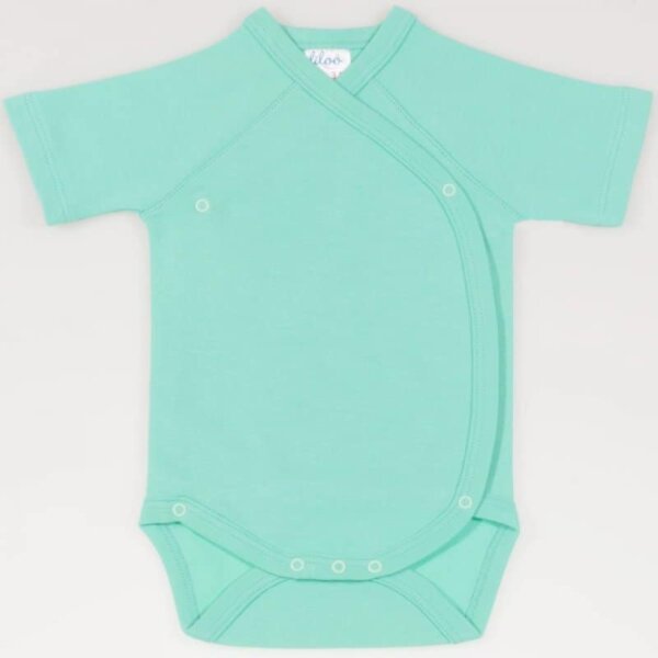 Turquoise green cotton bodysuit with side staples for babies or newborns, with short sleeves