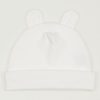 Baby or newborn cotton baby bonnet with teddy bear ears, milk white