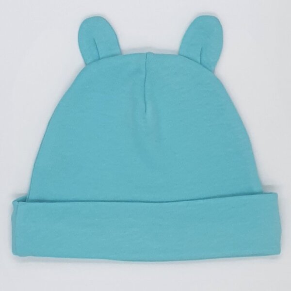 Baby hat, cotton, with bear ears, turquoise blue colour