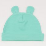 Baby or newborn cotton bonnet with teddy bear ears, teal green colour