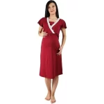 Camasa de noapte gravide pentru sarcina si alaptare din bumbac, cu maneca scurta, de culoare rosu bordeaux