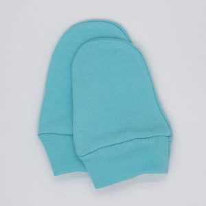 Turquoise blue cotton newborn baby gloves