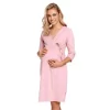 Nursing gown for pregnancy and breastfeeding, cotton, long sleeve, pink