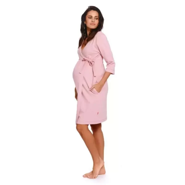 Nursing gown for pregnancy and breastfeeding, cotton, long sleeve, pink