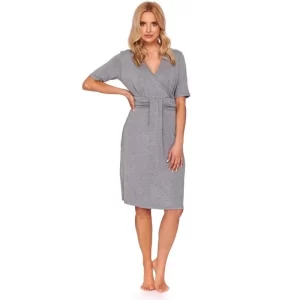 Maternity nightgown for pregnancy and breastfeeding made of bamboo with short sleeves, grey color