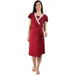 Pregnancy and nursing nightgown, cotton, short sleeve, burgundy red