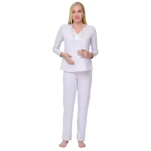 Breastfeeding pyjamas, cotton, long sleeve, light lilac color