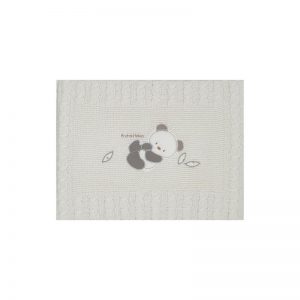 Baby blanket, knitted, cotton, milk white, with panda embroidery, 75x90cm, Andy&Helen