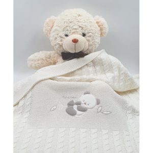 Baby blanket, knitted, cotton, milk white, with panda embroidery, 75x90cm, Andy&Helen