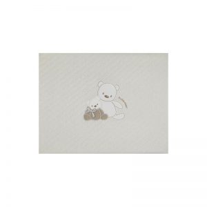 Ivory white cotton baby blanket with diamonds, teddy bear embroidery and beige border, 70x80cm, Andy&Helen
