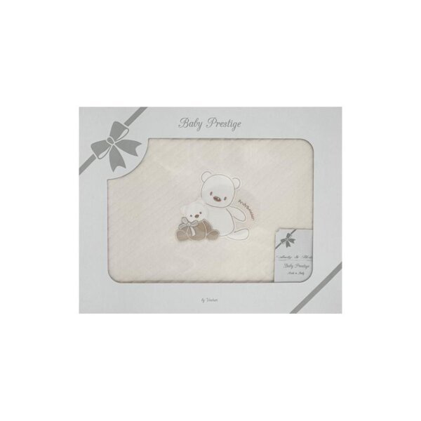 Baby blanket, cotton, with diamonds, ivory white, with teddy bear embroidery, 70x80cm, Andy&Helen