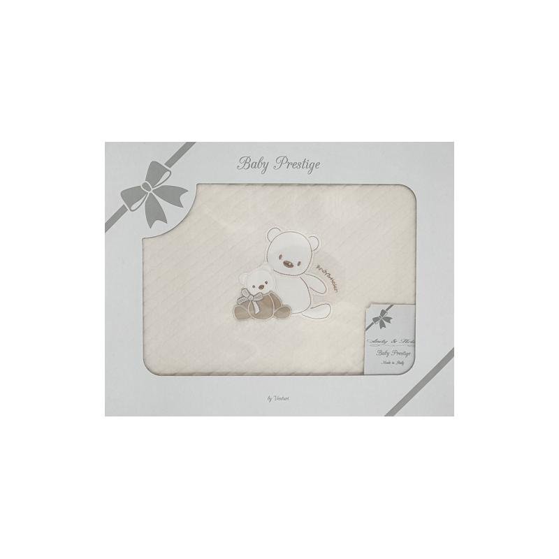 Baby blanket, cotton, with diamonds, ivory white, with teddy bear embroidery, 70x80cm, Andy&Helen