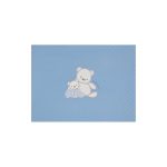 Paturica pentru bebelusi, din bumbac, cu romburi, de culoare bleu, cu broderie ursulet si bordura alba, 70x80cm, Andy&Helen