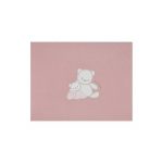 Paturica pentru bebelusi, din bumbac, cu romburi, de culoare roz, cu broderie ursulet si bordura alba, 70x80cm, Andy&Helen