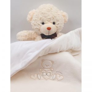 Baby blanket, plush (velvet), ivory white, with teddy bear embroidery, 70x80cm, Andy&Helen