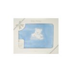 Paturica pentru bebelusi, pufoasa, de culoare bleu, cu broderie ursulet si bordura alba, 70x80cm, Andy&Helen