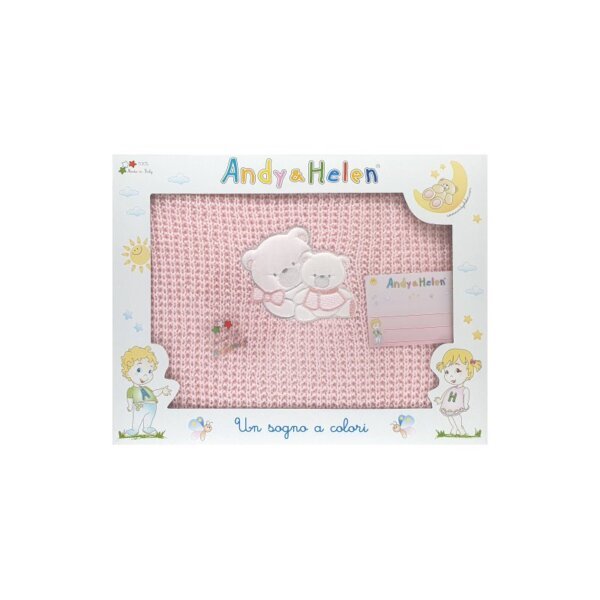 Baby blanket pink embroidery teddy bear 75x90cm Andy&Helen