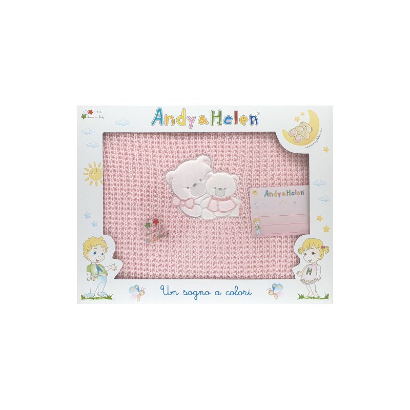 Baby blanket pink embroidery teddy bear 75x90cm Andy&Helen