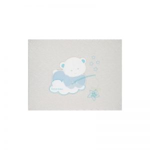 Baby blanket, white, with phosphorescent embroidery blue teddy bear, 70x80cm, Andy&Helen