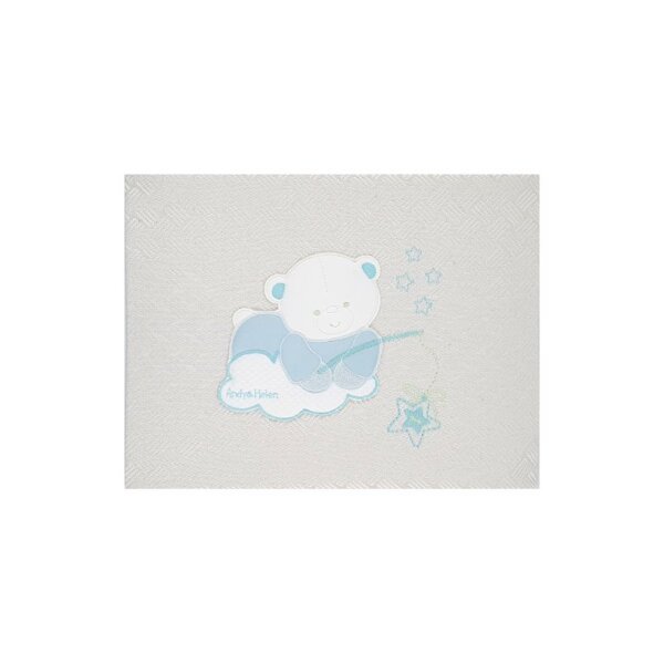 Moon baby blanket with embroidery blue teddy bear, white, 70x80cm, Andy&Helen