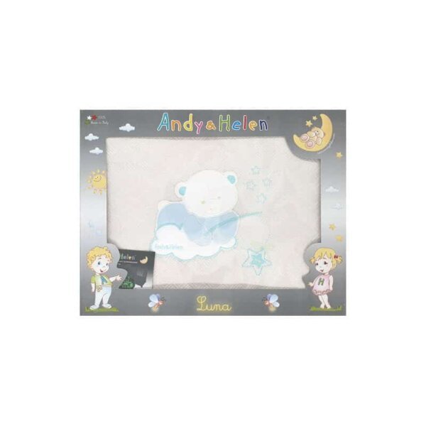 Moon baby blanket with embroidery blue teddy bear, white, 70x80cm, Andy&Helen