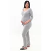 Cotton nursing pyjamas for pregnancy and breastfeeding with long sleeves in gray RD