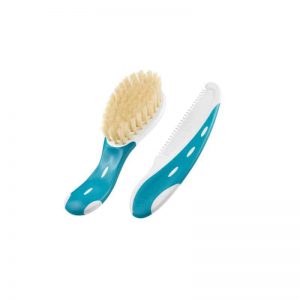 Hair brush with natural bristles and comb, turquoise blue, NUK