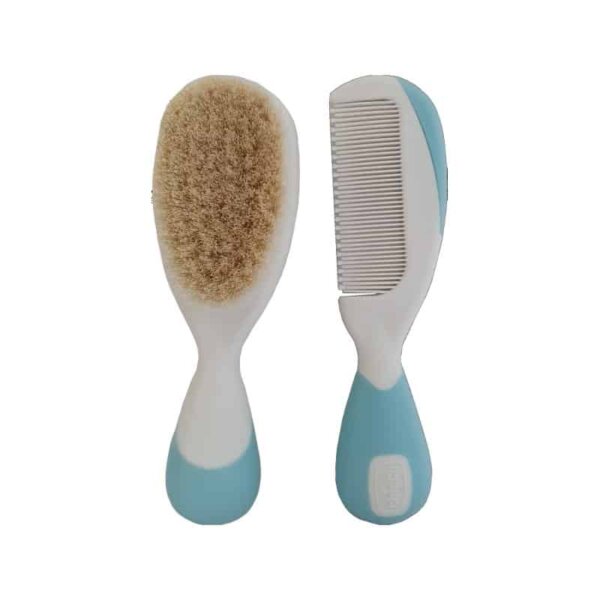 Hair brush with natural bristles and comb, blue, Chicco