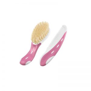 Hair brush with natural bristles and comb, pink, NUK