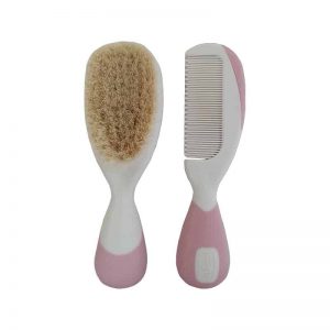 Hair brush with natural bristles and comb, pink, Chicco