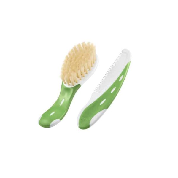 Hair brush with natural bristles and comb, green, NUK