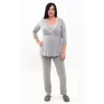 Pijama gravide pentru sarcina si alaptare din bumbac, cu maneca lunga, de culoare gri