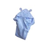 Prosop cu capison (gluga) pentru bebelusi, de culoare albastru deschis, cu broderie ursulet, 90x90cm