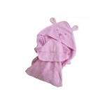 Prosop cu capison (gluga) pentru bebelusi, de culoare roz, cu broderie ursulet, 90x90cm